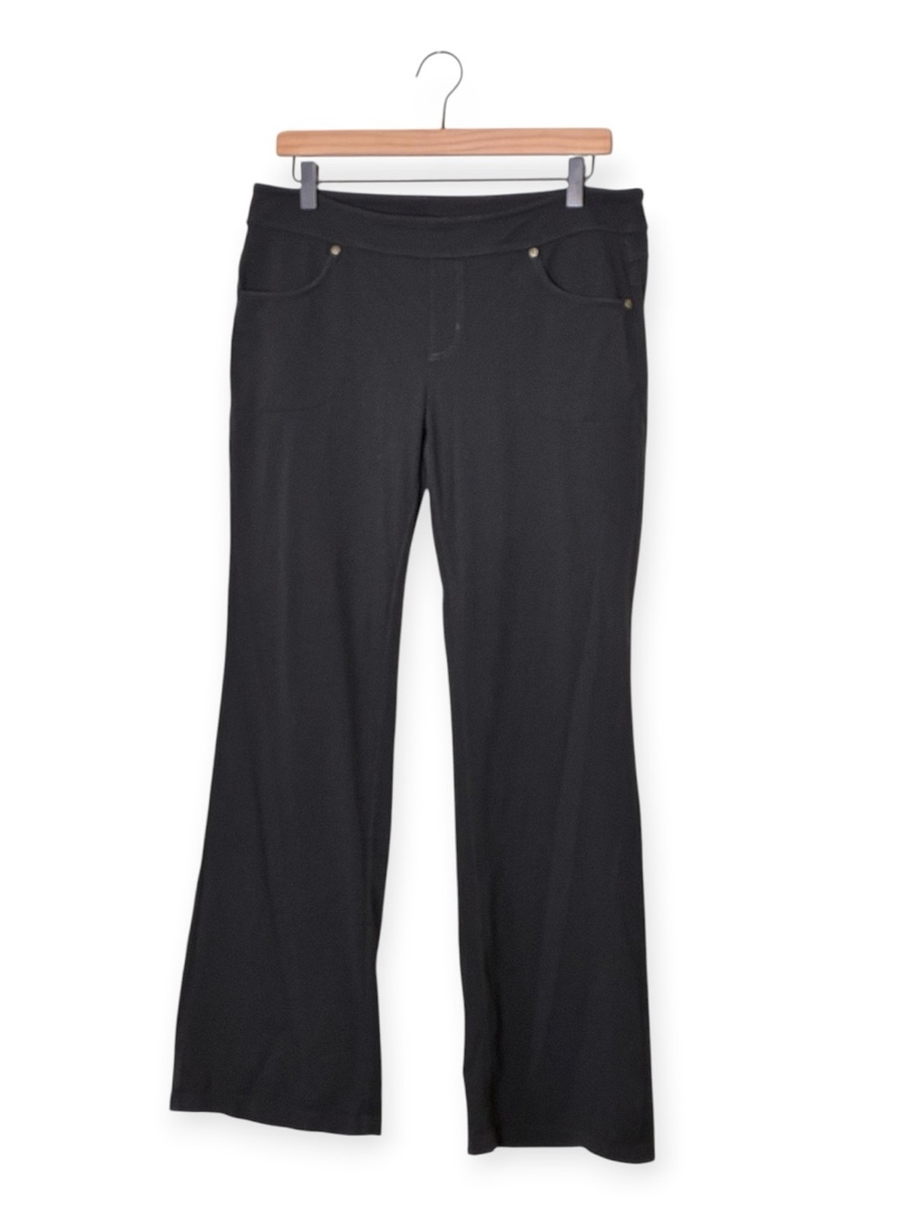 Athleta | Black mid rise flare stretch leggings yoga pants size large petite